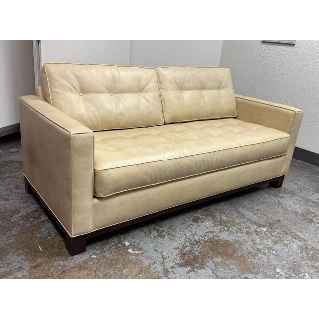 Mid-Century Modern Queen Size Mid-Century Modern Vegan Leather Tufted Sleeper Sofa For Sale - Image 3 of 12