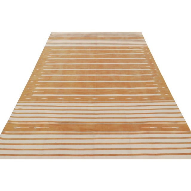 2010s Rug & Kilim’s Contemporary Dhurrie Rug in Rust and White Stripes For Sale - Image 5 of 8