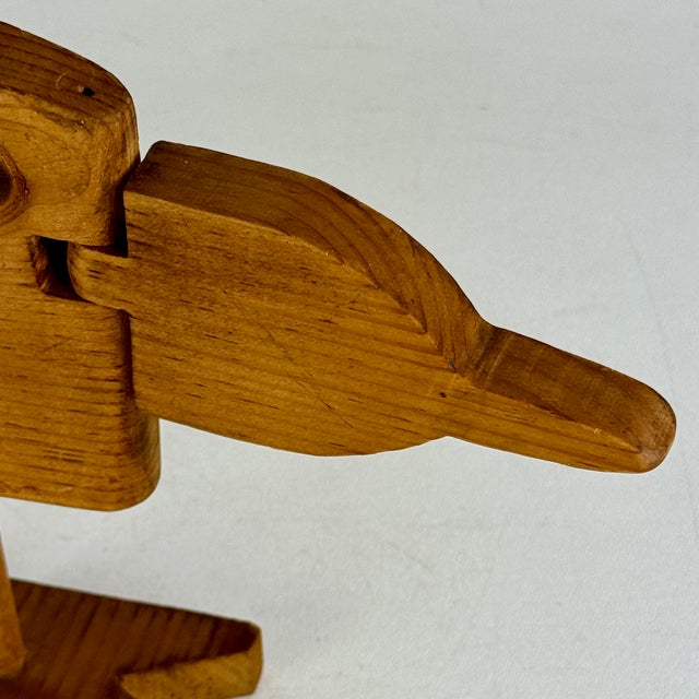 Wood Vintage American Folk Art Articulated Bird Sculpture in Blond Brown Wood For Sale - Image 7 of 10