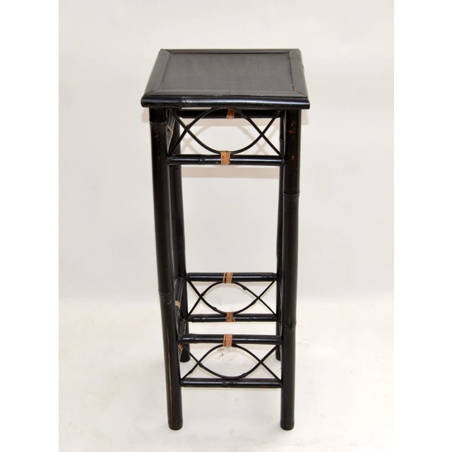 Vintage Brighton Chinoiserie Rattan Bamboo Stand, Side or End Table, Column 1970 For Sale - Image 11 of 13