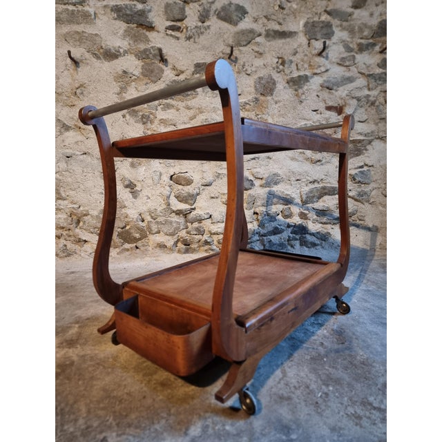 Mid-Century French Walnut Serving Trolley with Casters, 1950s For Sale - Image 12 of 14