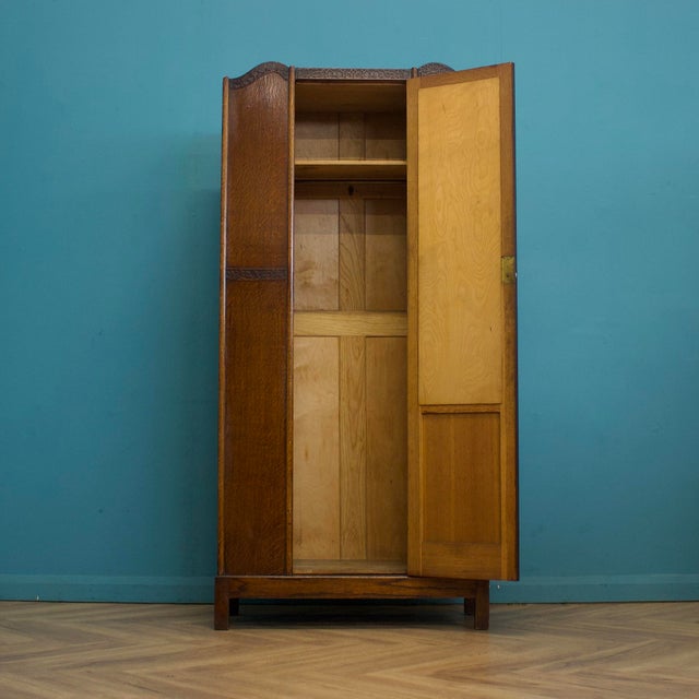 Vintage Art Deco Oak Hall Cupboard, 1930s For Sale - Image 3 of 9