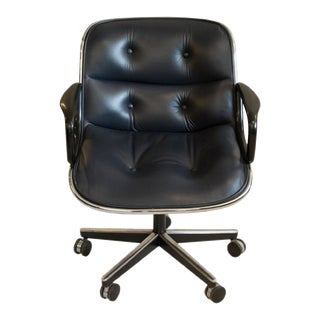 Knoll Pollock Executive Chair Reupholstered in Italian Leather, Chrome Frame For Sale