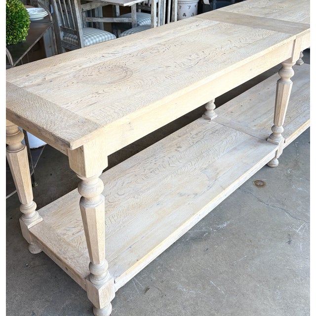 Excellent large 19th century French bleached and scrubbed oak drapers table/ console table. Would make a great statement...