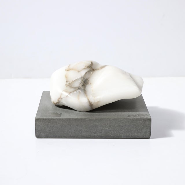 Mid-Century Biomorphic Carved Stone Sculpture on Rectilinear Slate Base For Sale - Image 12 of 12