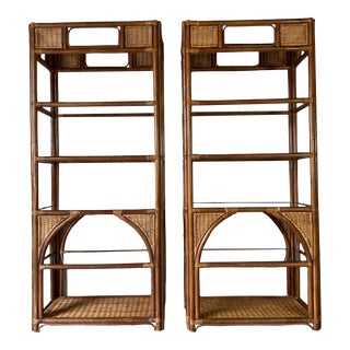 Vintage Five - Tier Bamboo Rattan Etagere - a Pair For Sale