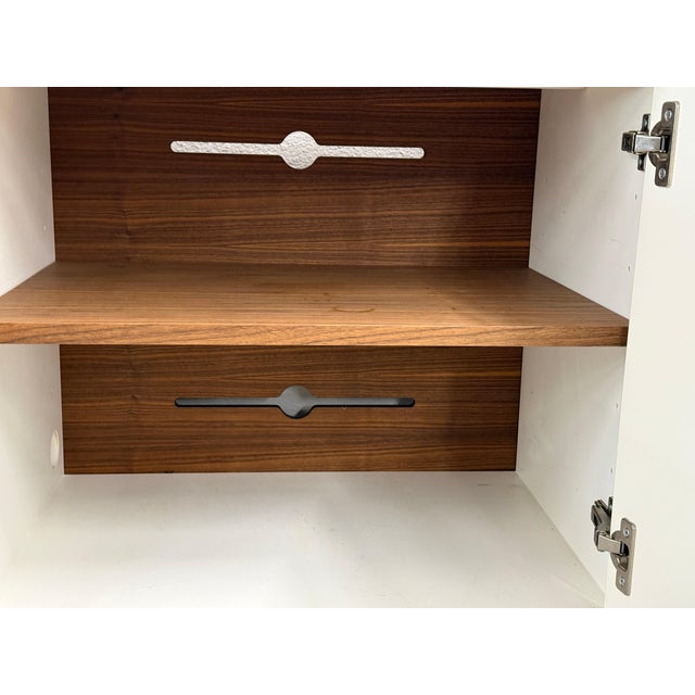 Wood BDDW Lake Credenza White Lacquer Ebonized Hardware Walnut Interiors, Attributed For Sale - Image 7 of 18