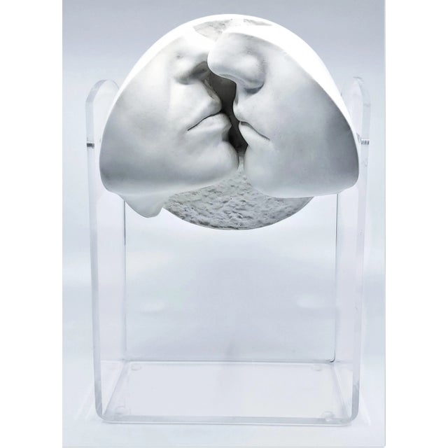 Offering a vintage swivel Lucite and plaster table sculpture signed by the artist for Austin Productions 1983. This...