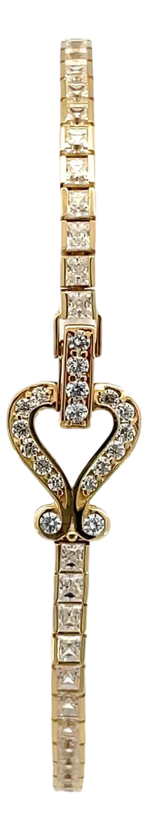14k Yellow Gold Cz Tennis Bracelet With Heart Clasp