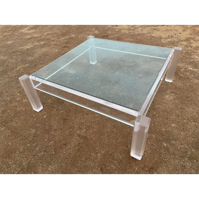 Vintage Mid Century Modern Lucite Glass Top Coffee Cocktail Table For Sale - Image 4 of 18