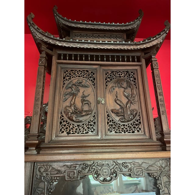 Wood Early 20th Century Profusely Carved, Rosewood Display Cabinet in the Orientalist Style For Sale - Image 7 of 8