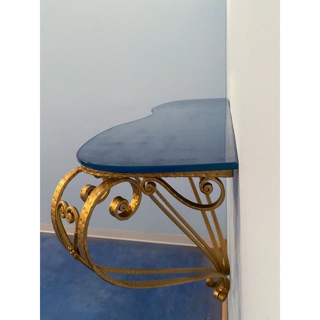 Mid-Century Italian Blue Glass Gold Iron Console Table by Pier Luigi Colli, 1950 For Sale - Image 10 of 16