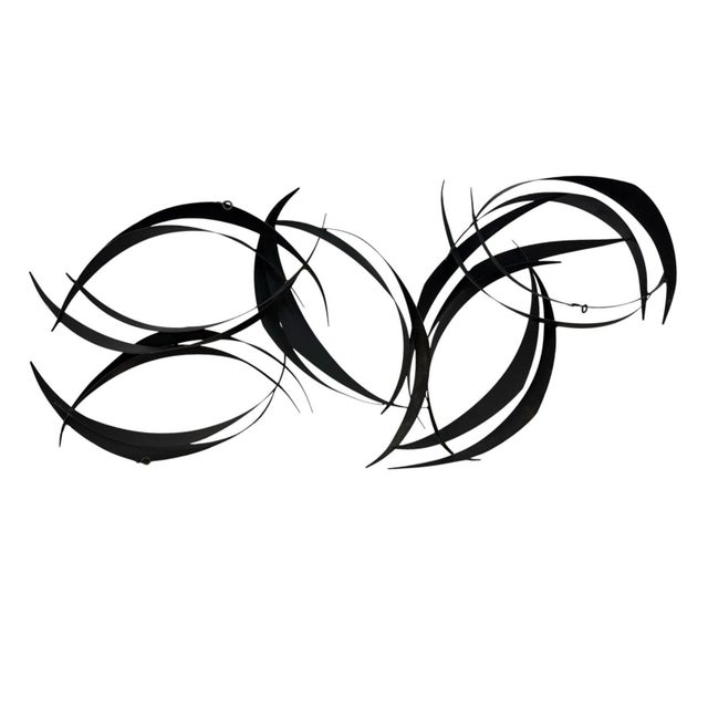 Metal Vintage Curtis Jere 1990’s Abstract “Flight” Black Metal Wall Sculpture 50” For Sale - Image 7 of 9