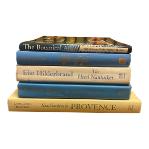 Set of 5 Coastal Blue & Cream Book Stack With Nantucket & Garden Themes — Curated Decorative Book Vignette