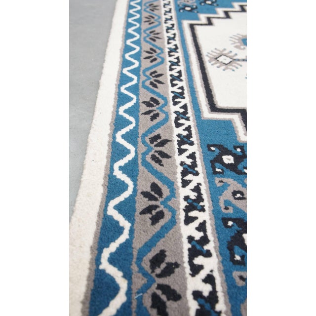 Rug with Mainly Blue and White Tones and Sleek Patterns For Sale - Image 3 of 9