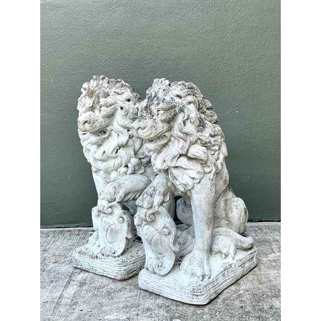 Neoclassical Vintage Italian Cast Cement Lion Statues - A Pair For Sale - Image 3 of 12