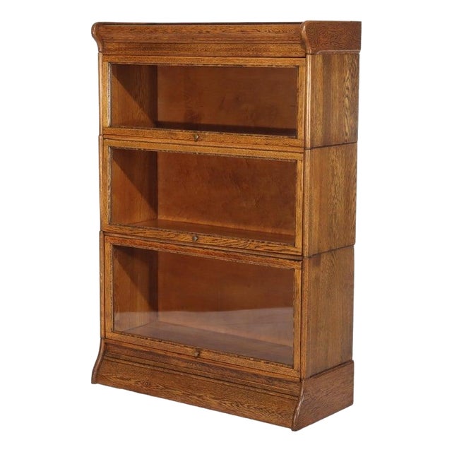 Antique Globe Wernicke School Oak Three Stack Bookcase C1920 For Sale