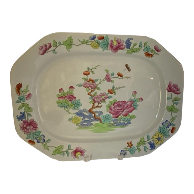 Antique Copeland Spode "Willis" Indian Tree 16.75" Hand Enameled Large Meat Serving Platter New Stone England Nov 1917 For Sale