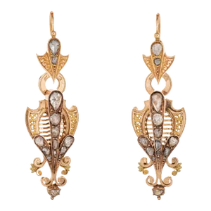 Antique Victorian 2ct Diamond Earrings 14k Yellow Gold Long 2" Drops Day Night - 2 Pieces