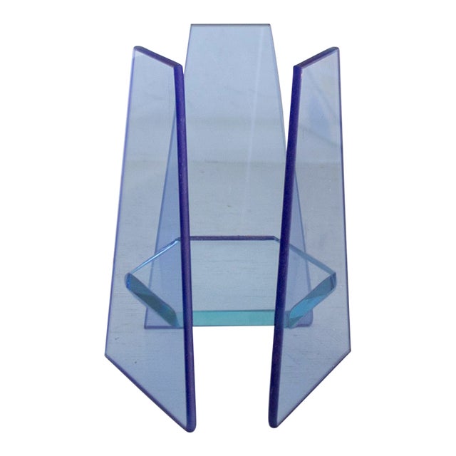 Postmodern Blue Glass Geometric Candle Holder or Sculpture For Sale