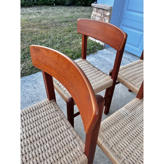 Mid Century Danish Modern Paper Cord Seat Dining Chairs | Set of Four by Sun Cabinet For Sale - Image 11 of 18