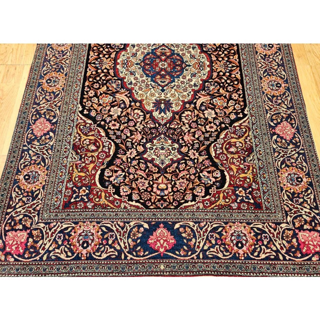 Vintage Persian Kashan Rug, Hand-Knotted Wool, Floral Pattern, Navy & Ivory, 5x7 For Sale - Image 14 of 18