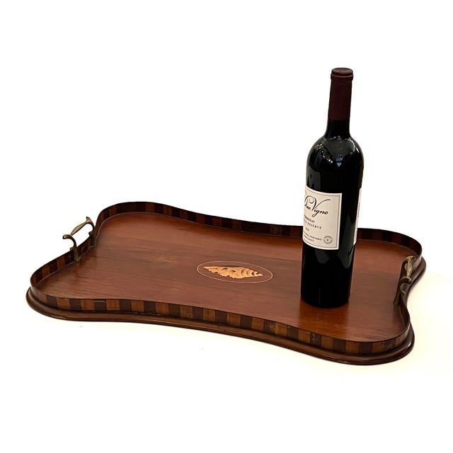 Brown Edwardian Inlaid Mahogany & Satinwood Serving/Butler's Tray With Conch Shell Motif For Sale - Image 8 of 8