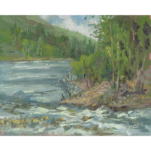 Snake River, Jackson Hole by Delton Demarest | Oil Painting of a river with trees and hills For Sale