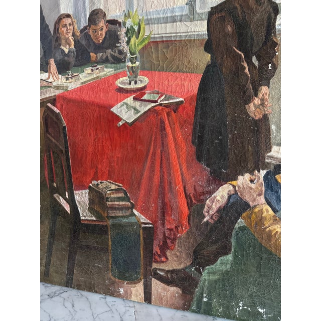 Wood 1960’s Social Realism Soviet Large Scale Painting For Sale - Image 7 of 10