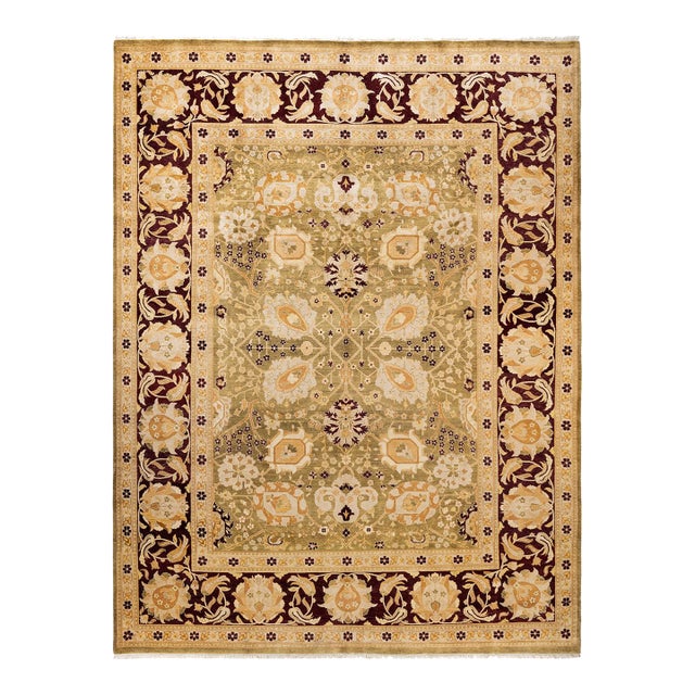 Eclectic, One-of-a-Kind Hand-Knotted Area Rug - Green, 9' 0" x 12' 4" For Sale