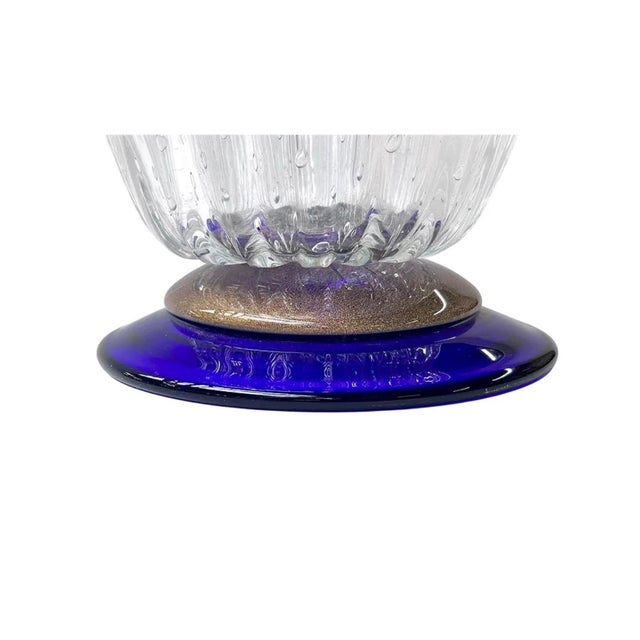 Livio Seguso, Seguso Murano Italian Art Glass Cobalt Gold Aventurine Footed Vase Sculpture For Sale - Image 9 of 18