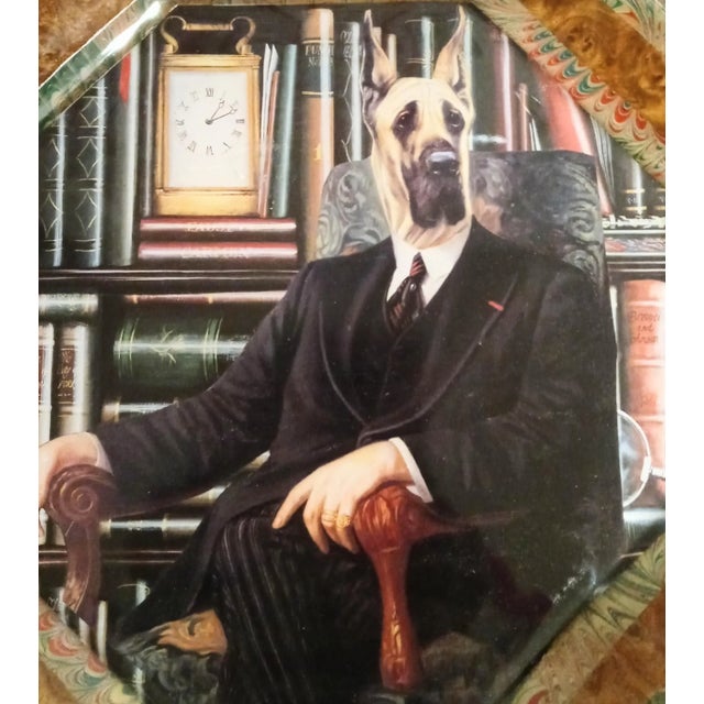English Handmade Decorative Dog Man in Library Hanging Wall Plate For Sale - Image 3 of 5
