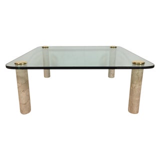 Pace Glass and Travertine Cocktail Table For Sale