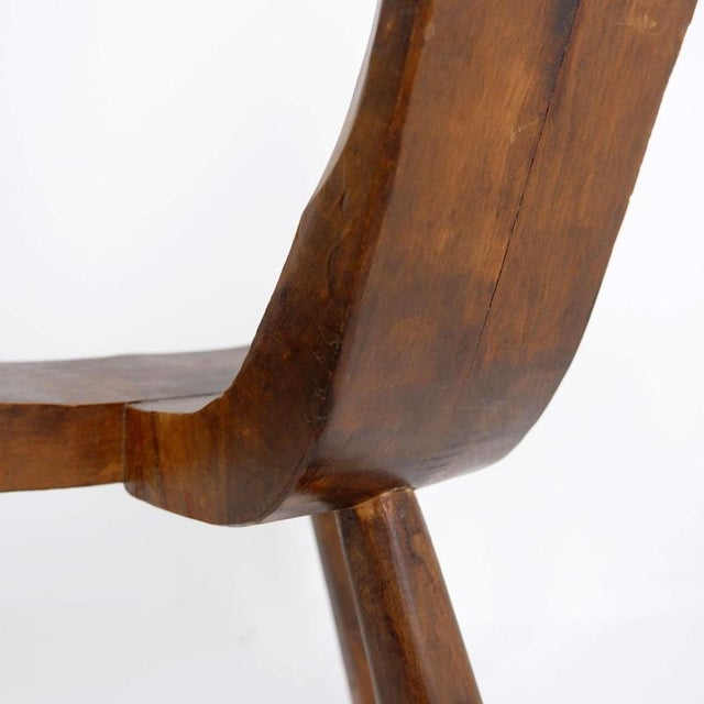 Brown French Wooden Carved Tripod Chair For Sale - Image 8 of 14