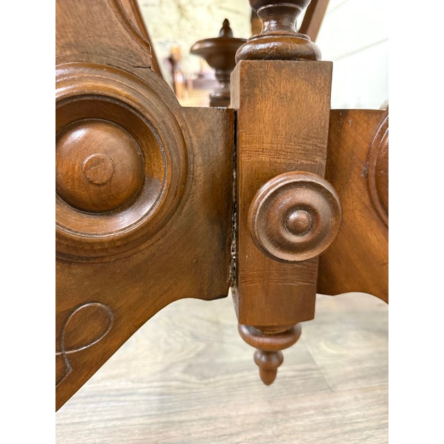 Brown Antique W & M Salmans Victorian Eastlake Carved Oak Trestle Base Library Table For Sale - Image 8 of 10