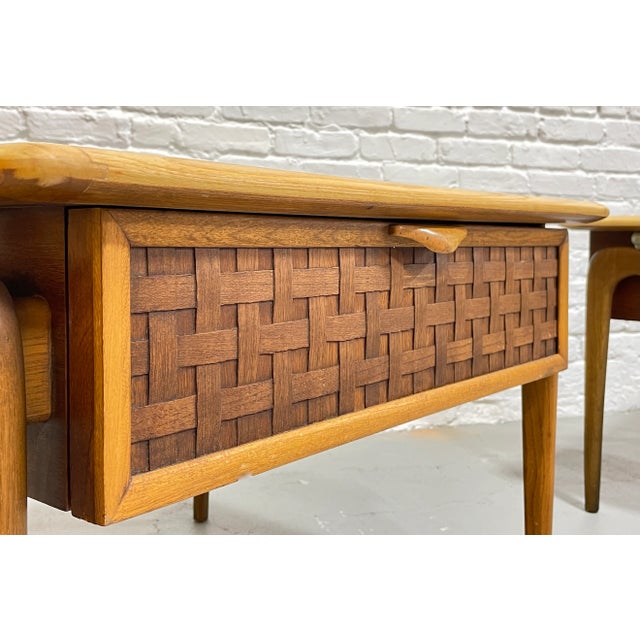Mid Century Modern Walnut + Oak End Tables by Lane Perception, a Pair For Sale - Image 9 of 12
