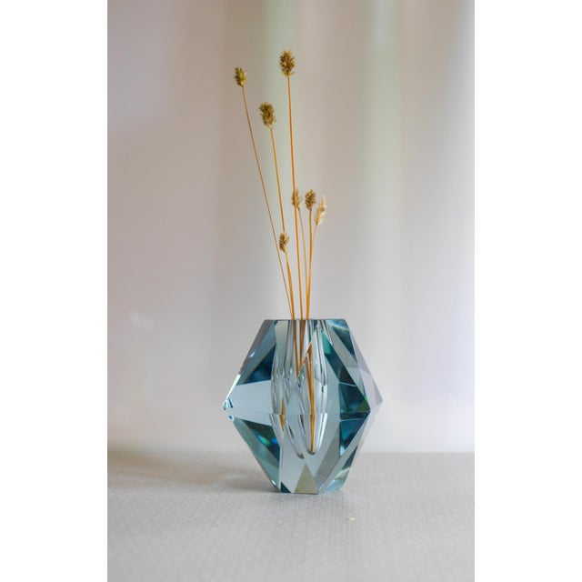 A vintage signed art glass vase shaped as a dimond, design Asta Strömberg from the prestigious Strömbergshyttan Sweden....