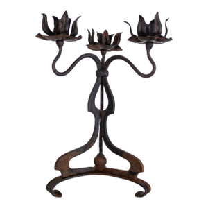 Rustic Wrought Iron Art Nouveau Lotus Candelabra