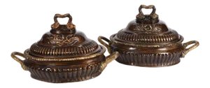 Early 20th Century Neoclassical Style Bronze Tureen Centerpieces - a Pair