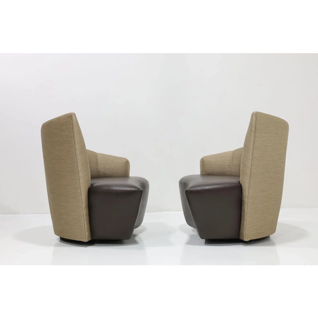 Mid 20th Century Mid-20th Century Swivel Bilboa Chairs Attributed to Vladimir Kagan in Silk and Leather For Sale - Image 5 of 7