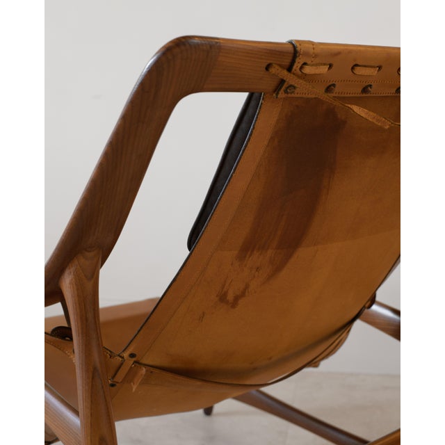 Animal Skin Attributed Liceu De Artes E Oficios Cognac Leather Lounge Chair and Ottoman, Brazil 1960s For Sale - Image 7 of 16