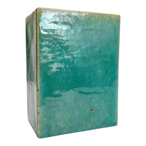 Antique 19th Century Chinese Export Porcelain Aqua Green Monochrome Glaze Pillow Form Flower Brick Block Vase