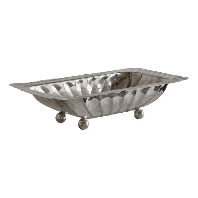 Vintage Silver-Plated Fluted Dish For Sale