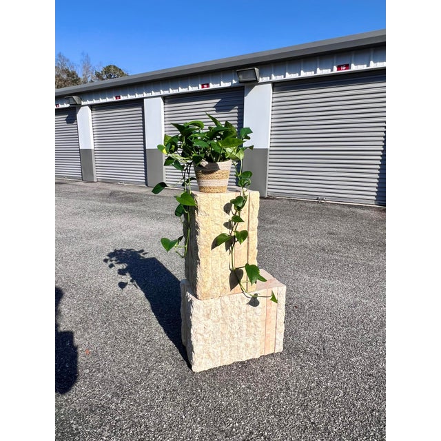 Contemporary Tessellated Faux Marble Stone Side Tables - A Pair For Sale - Image 3 of 12