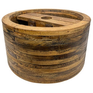 Large Antique Pulley Wheel Wood Split Belt Pulley, 1900s For Sale