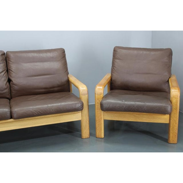 1970s Danish Oak and Leather Living Room Set by L. Olsen & Søn, 1970s, Set of 3 For Sale - Image 5 of 16
