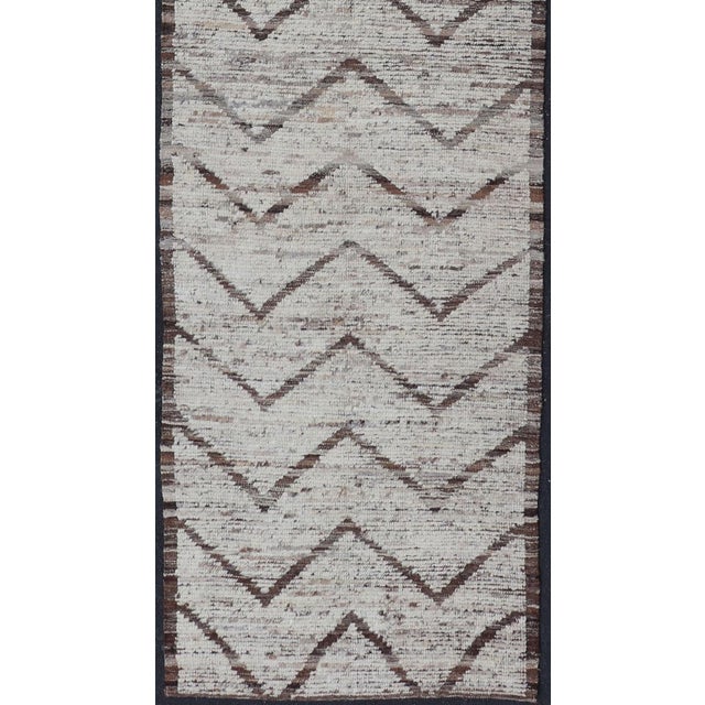 Textile Modern Hand Knotted Runner in All-Over Design in Brown Color & Cream Background For Sale - Image 7 of 9