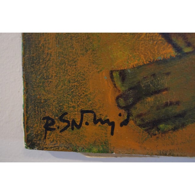 Paint 1950s Roger San Miguel Figurative Orange and Yellow Original Oil Painting For Sale - Image 7 of 13