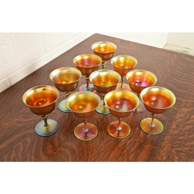 Steuben Glass Steuben Aurene Iridescent Art Glass Goblets, Set of Ten For Sale - Image 4 of 8