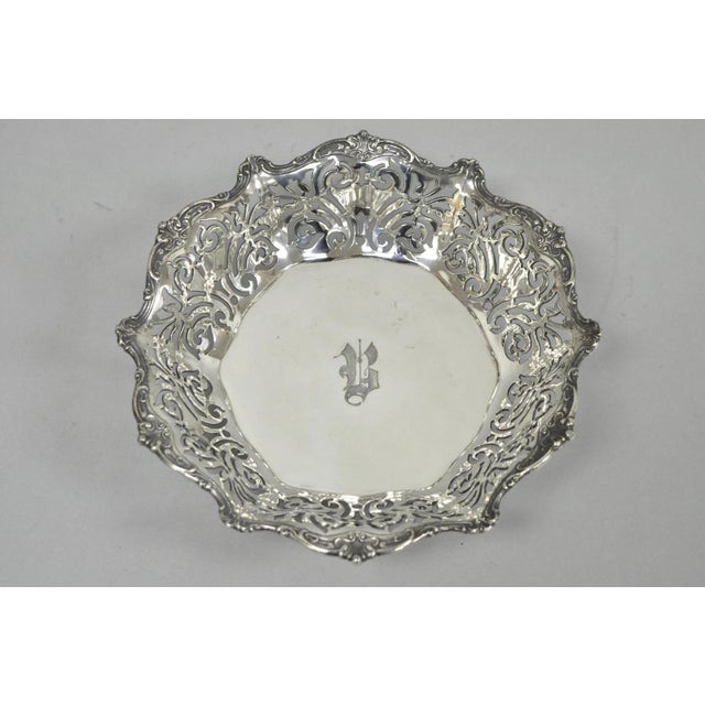 Antique Reed & Barton Reticulated Silver Plated Trinket Dish Bowl "B" Monogram For Sale - Image 12 of 12